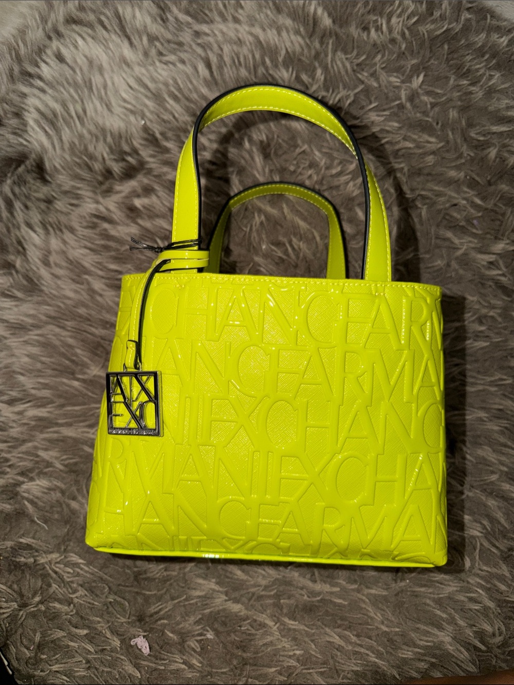 Armani Exchange Neon Yellow Patent Satchel